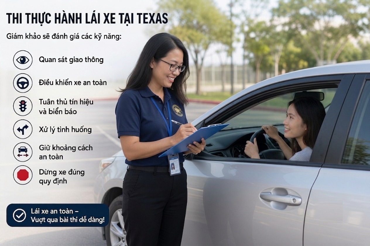 Hướng dẫn thi thực hành lái xe tại Texas (Road Test)